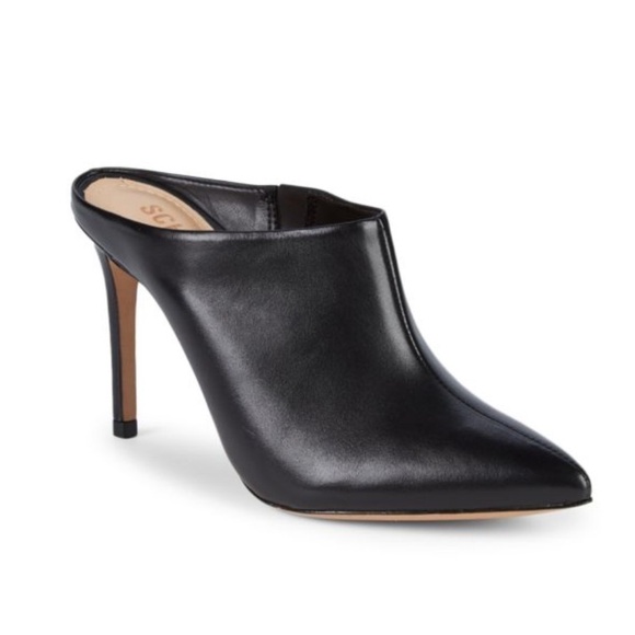 SCHUTZ Point Toe Leather Mules Stiletto High Heels Black Leather Size 7.5 - Picture 4 of 9